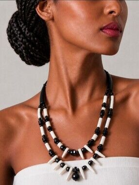 Handmade Horn And Bone 3 Tiered Necklace Made In Haiti NEW